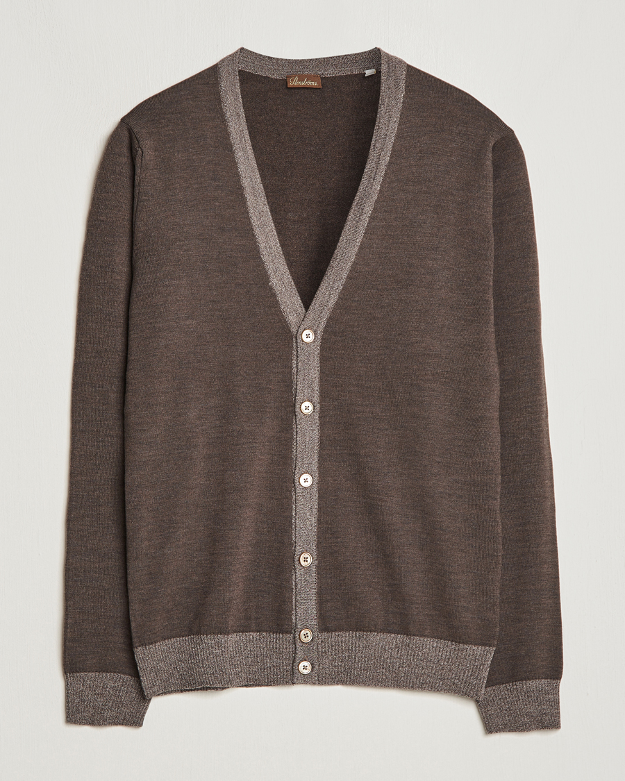 Men | Sweaters & Knitwear | Stenströms | Merino Contrast Cardigan Brown