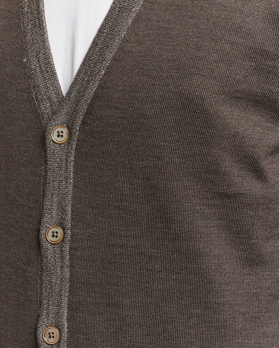 Men | Sweaters & Knitwear | Stenströms | Merino Contrast Cardigan Brown