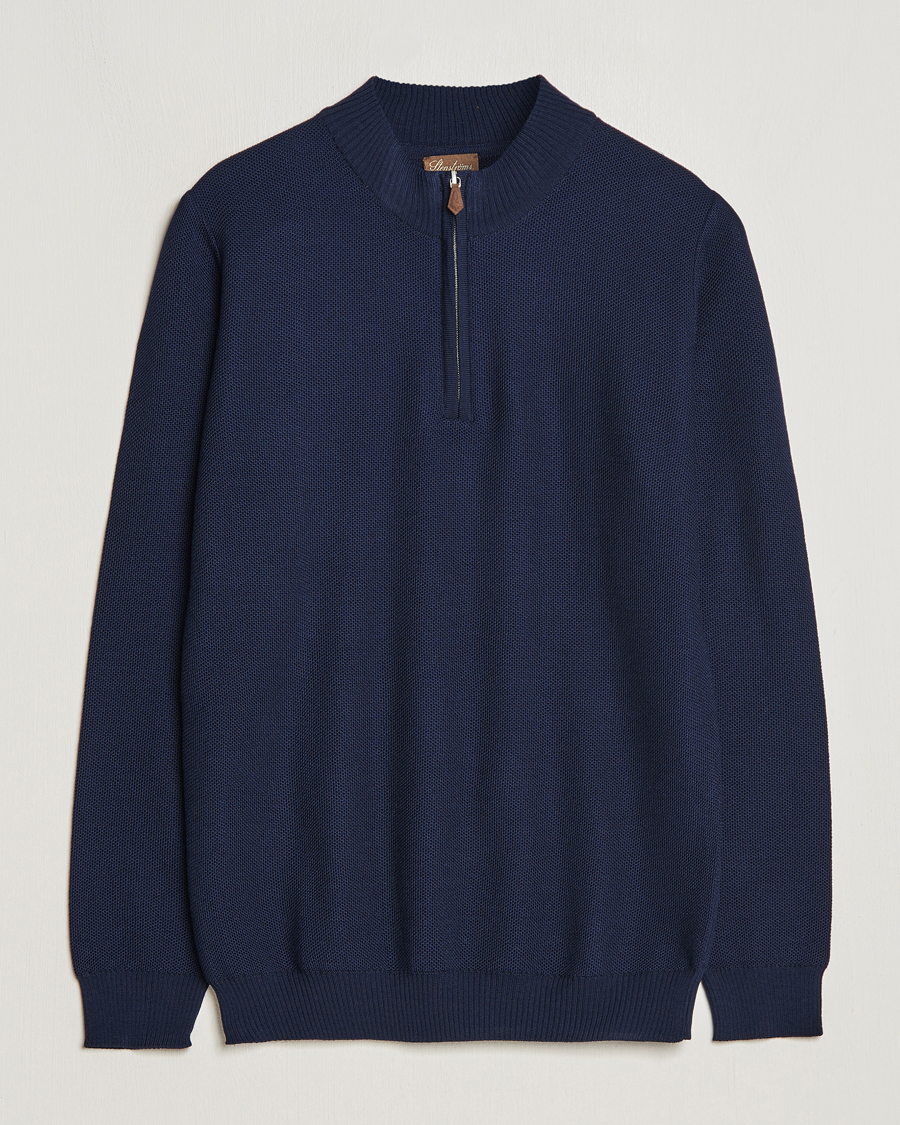 Men | Sweaters & Knitwear | Stenströms | Textured Merino Half Zip Navy