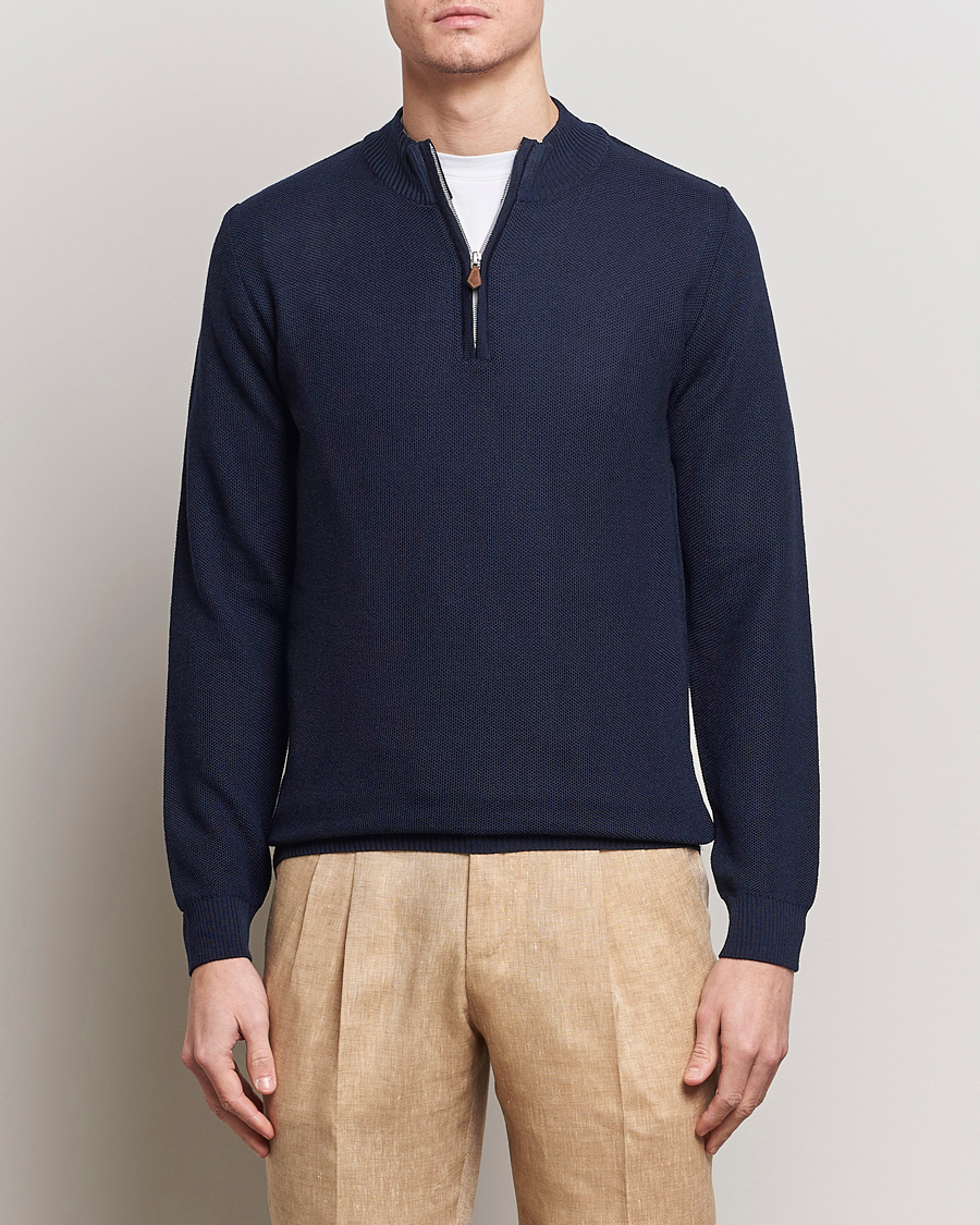 Men | Sale clothing | Stenströms | Textured Merino Half Zip Navy