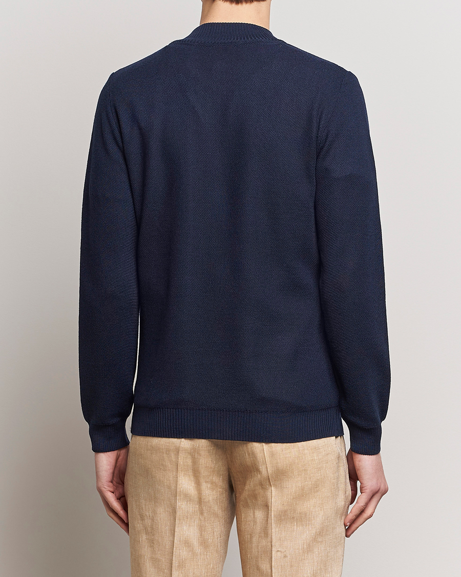 Men | Sweaters & Knitwear | Stenströms | Textured Merino Half Zip Navy