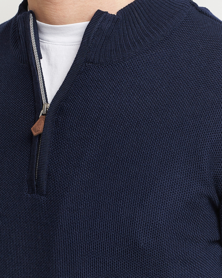 Men | Sweaters & Knitwear | Stenströms | Textured Merino Half Zip Navy