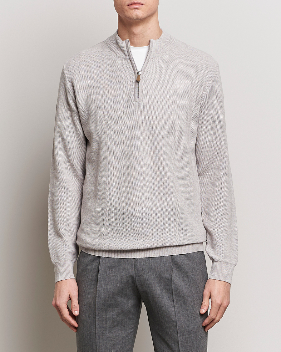 Men | Sweaters & Knitwear | Stenströms | Textured Merino Half Zip Beige