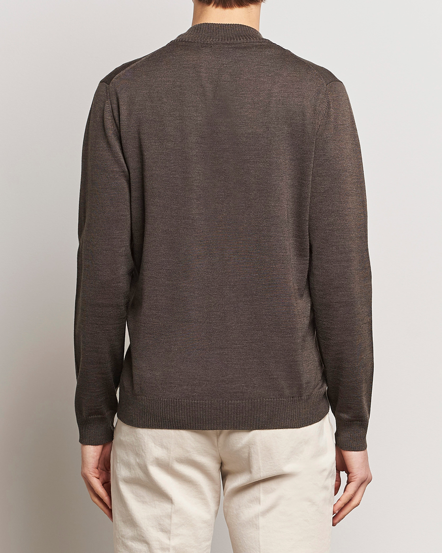 Men | Sweaters & Knitwear | Stenströms | Merino Wool Full Zip Brown