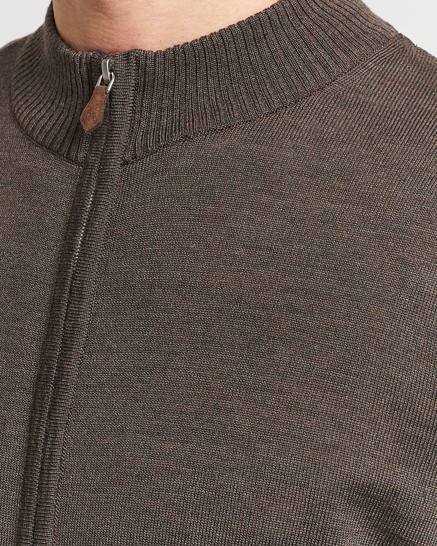 Men | Sweaters & Knitwear | Stenströms | Merino Wool Full Zip Brown