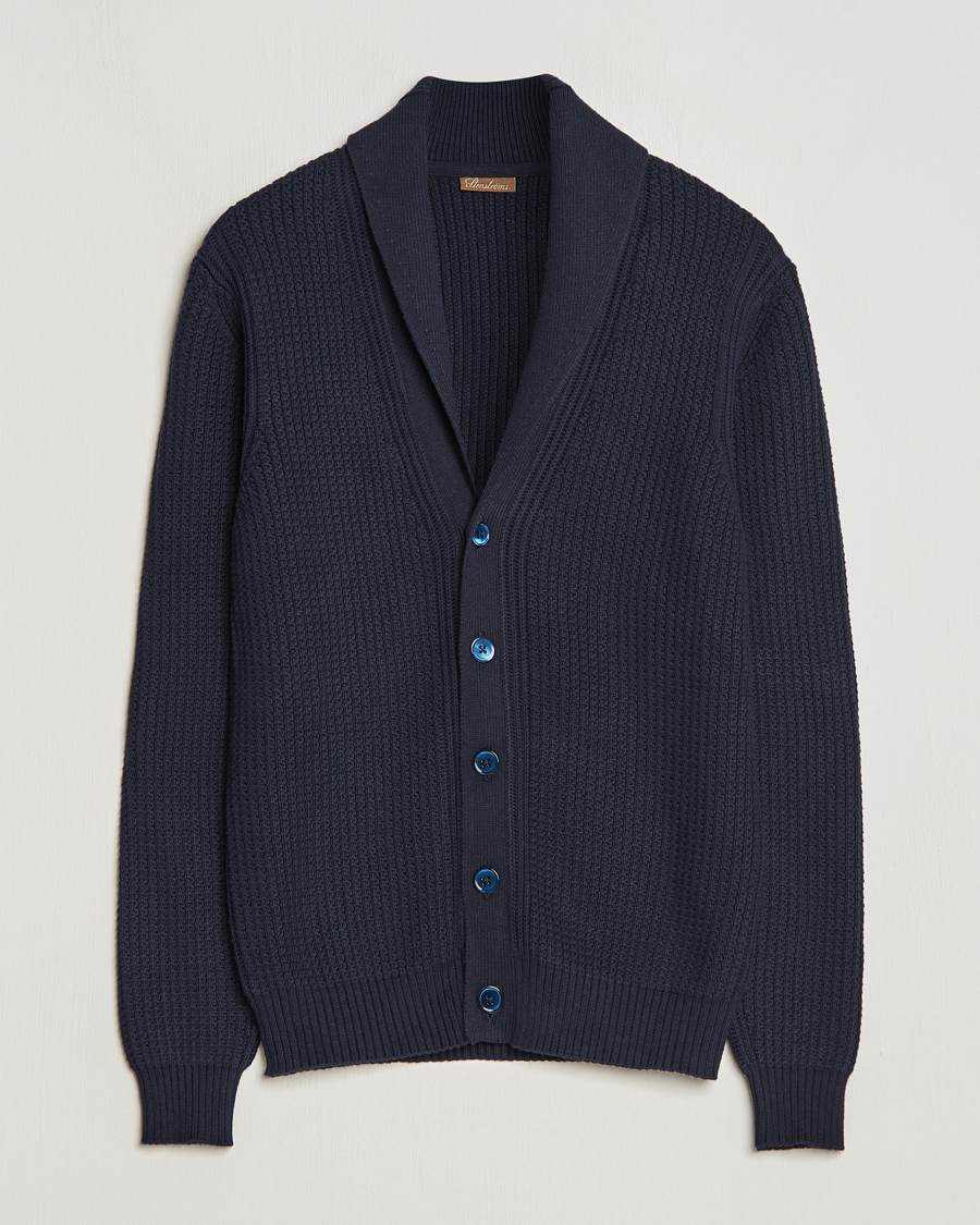 Men | Sweaters & Knitwear | Stenströms | Cotton/Cashmere Shawl Cardigan Navy