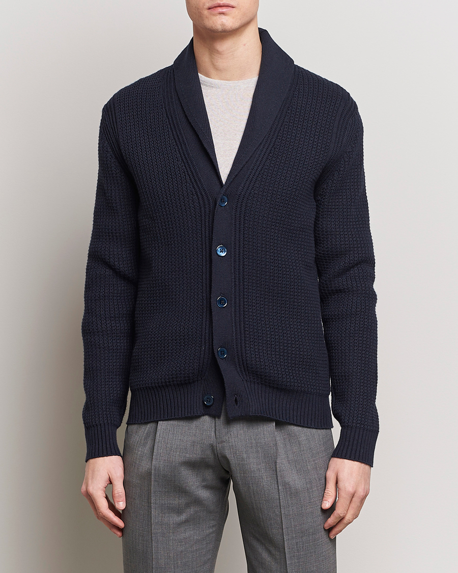 Men | Sweaters & Knitwear | Stenströms | Cotton/Cashmere Shawl Cardigan Navy