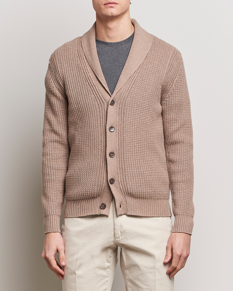 Men | Sweaters & Knitwear | Stenströms | Cotton/Cashmere Shawl Cardigan Brown