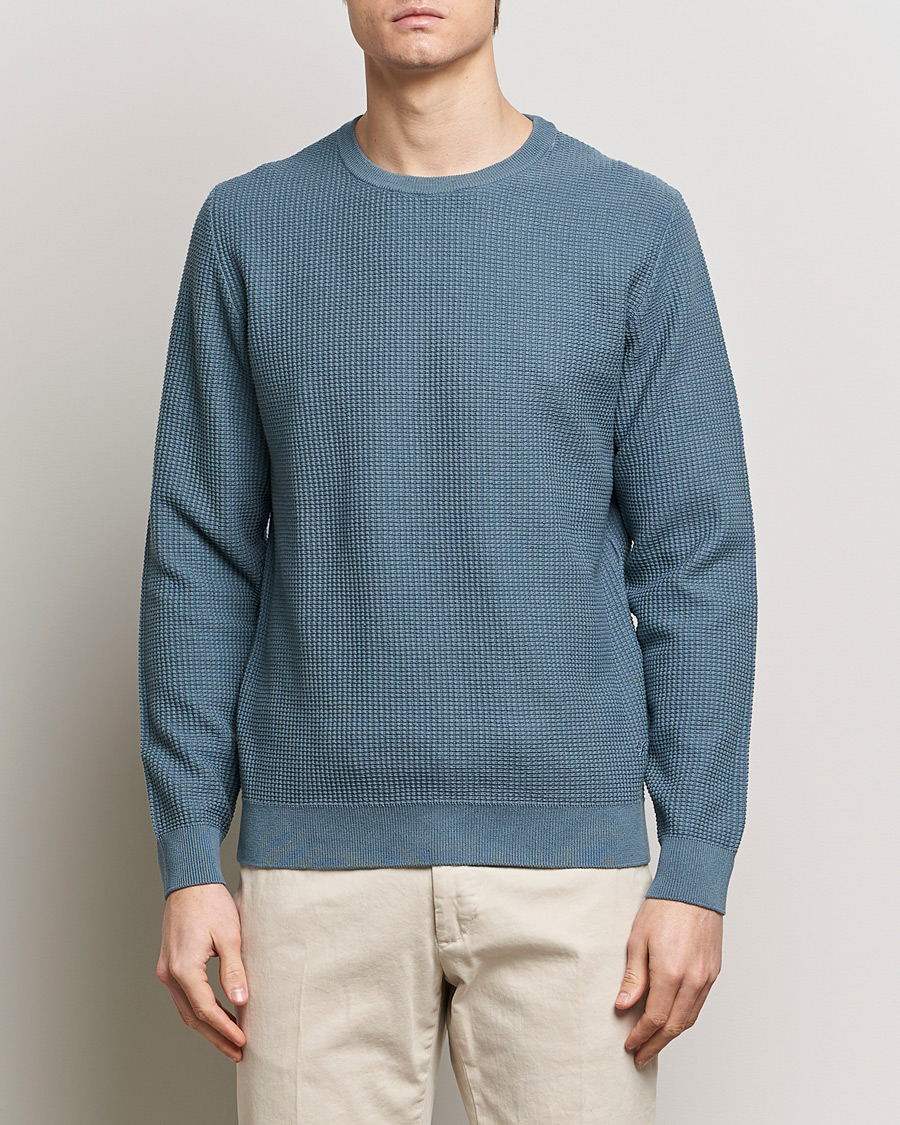 Men | Knitted Jumpers | Stenströms | Organic Cotton Crew Neck Mid Blue