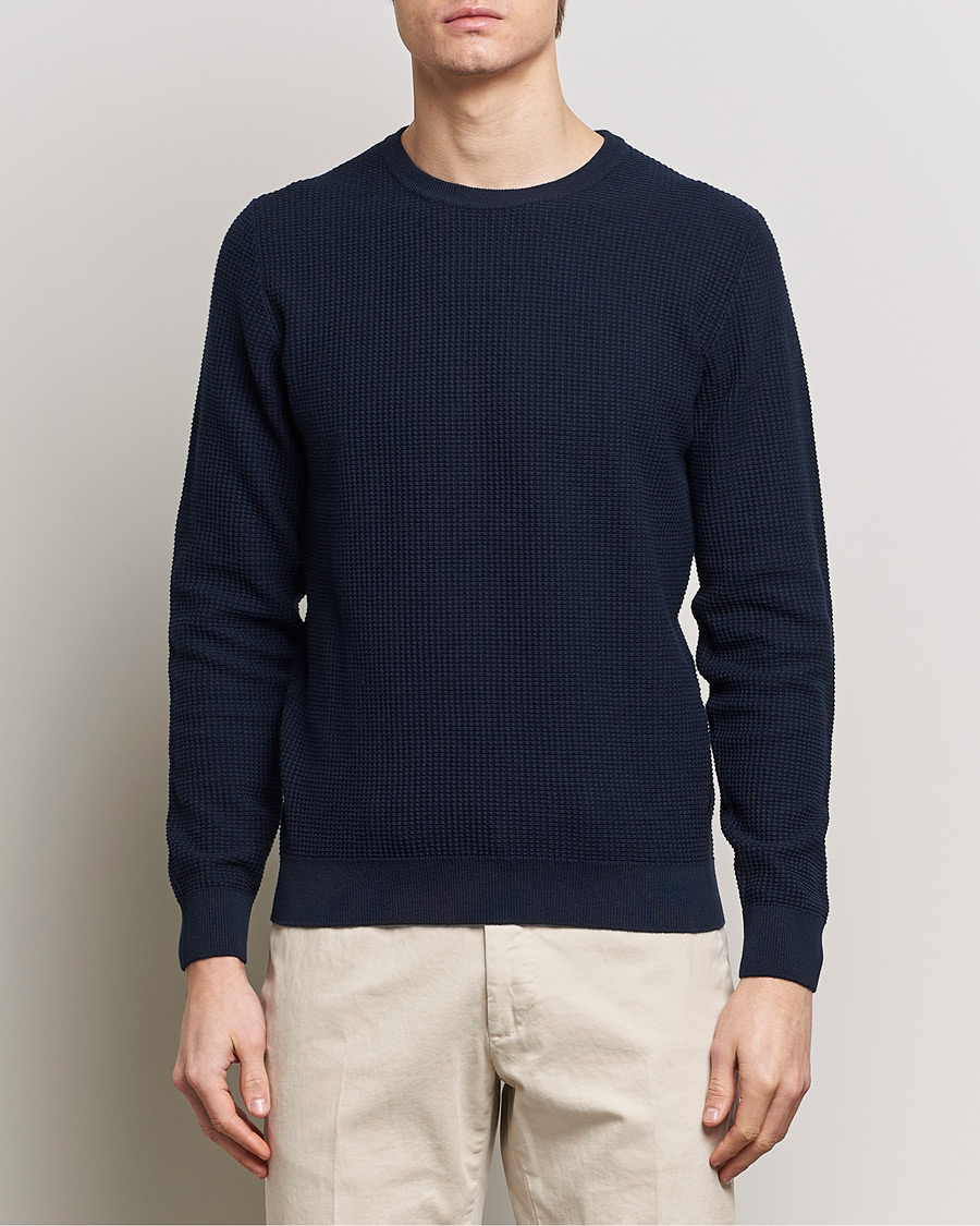 Men | Sweaters & Knitwear | Stenströms | Organic Cotton Crew Neck Navy