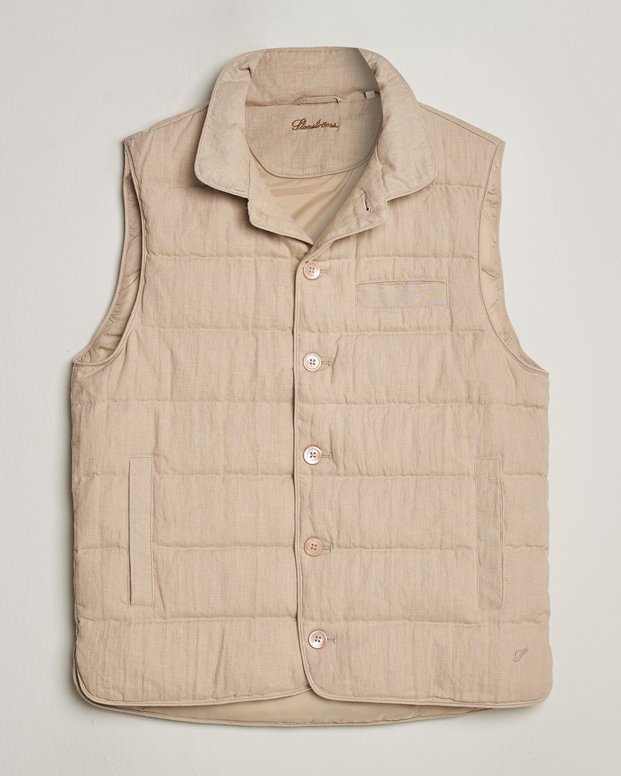 Men | Coats & Jackets | Stenströms | Linen Down Padded Button Vest Beige