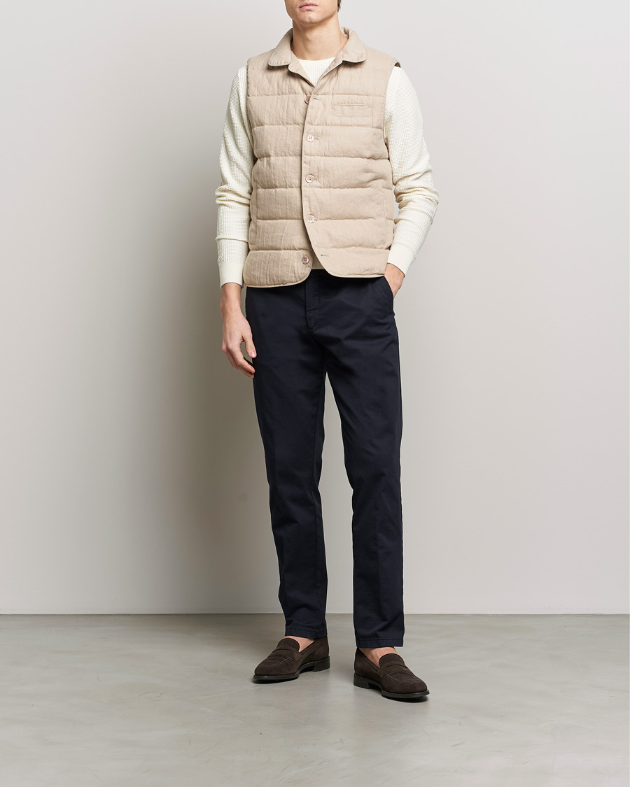 Men | Coats & Jackets | Stenströms | Linen Down Padded Button Vest Beige