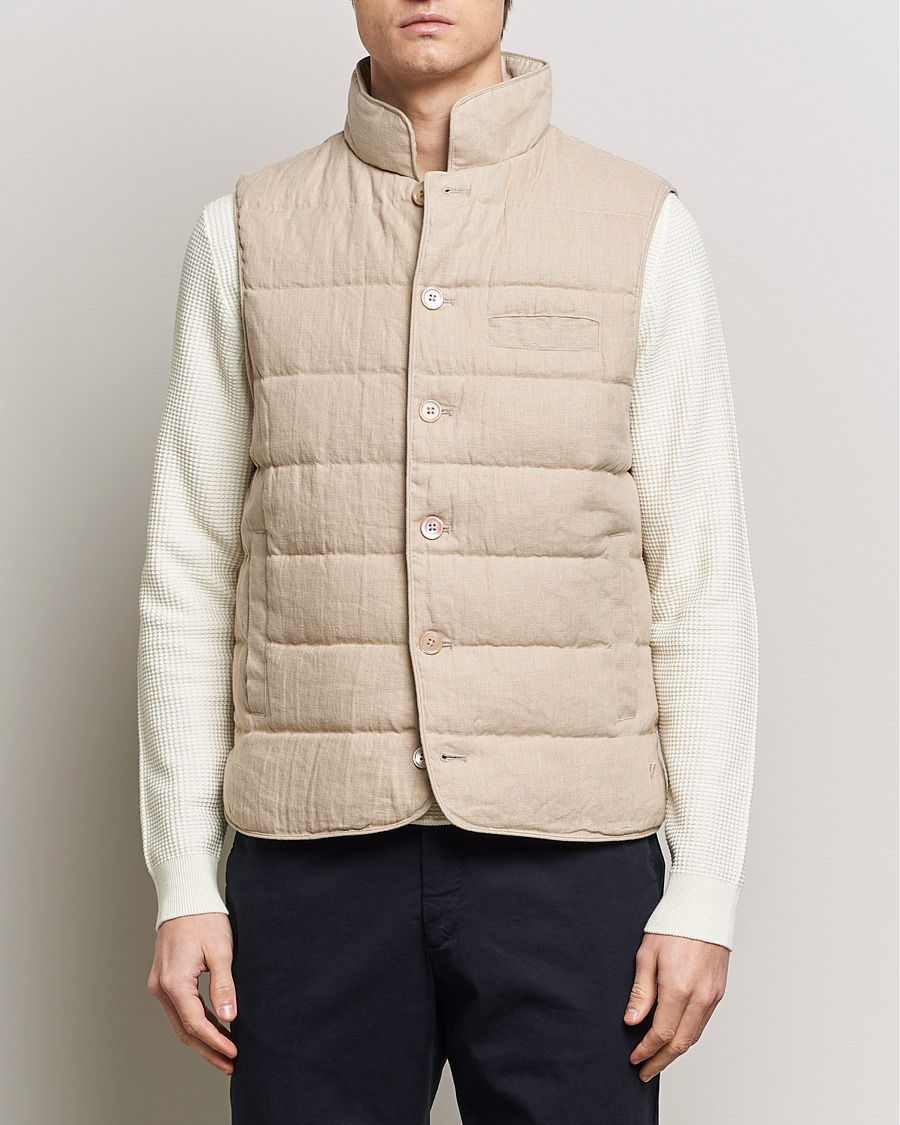 Men | Sale clothing | Stenströms | Linen Down Padded Button Vest Beige