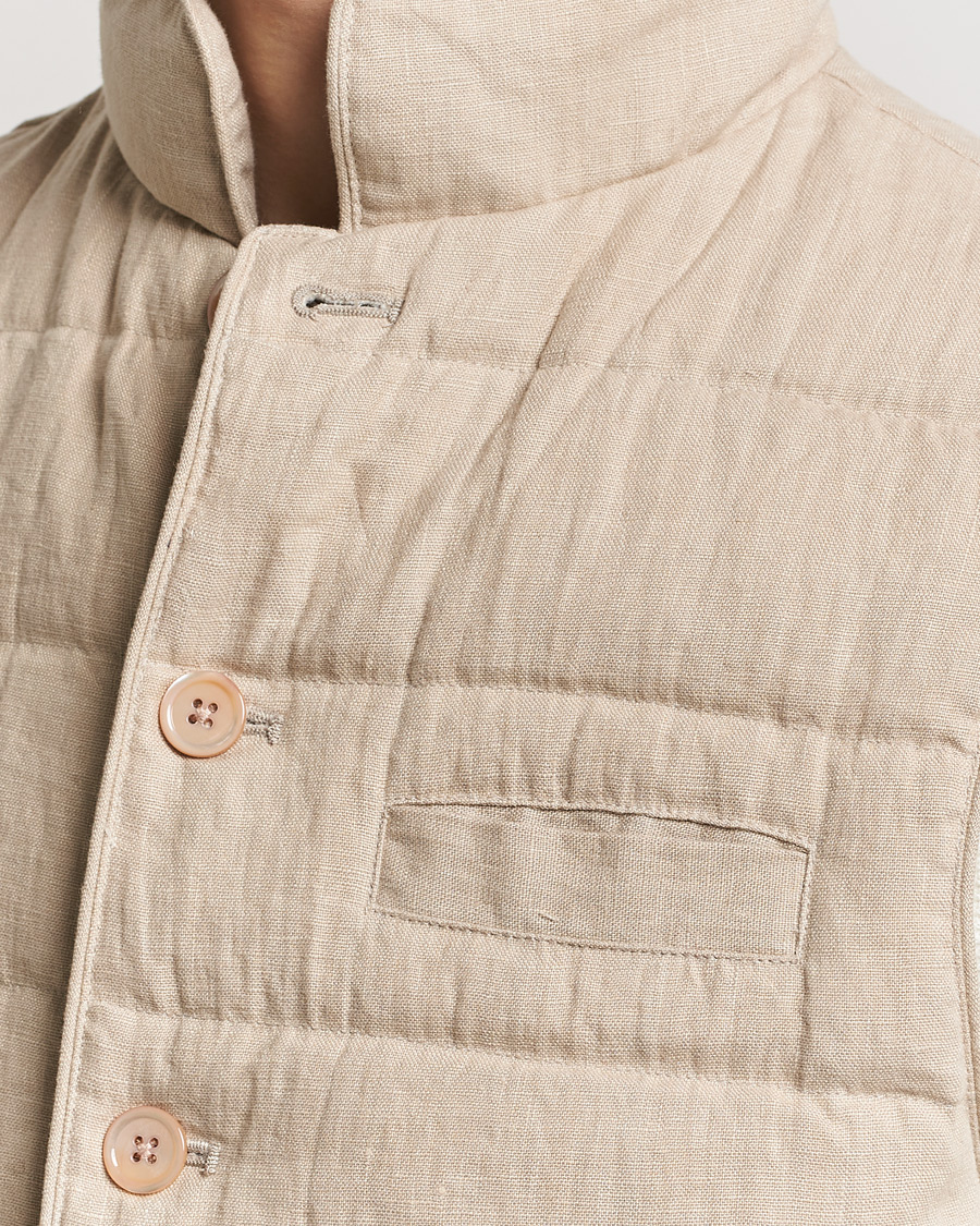 Men | Coats & Jackets | Stenströms | Linen Down Padded Button Vest Beige