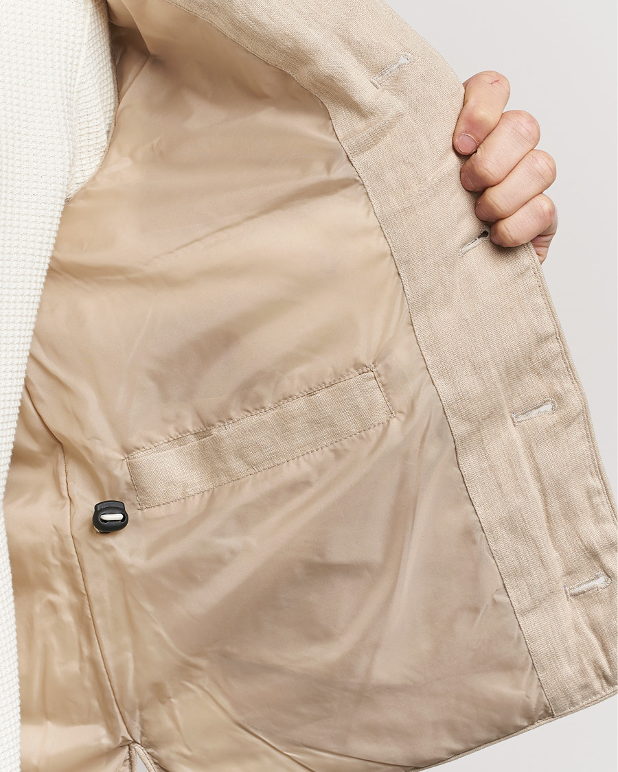 Men | Coats & Jackets | Stenströms | Linen Down Padded Button Vest Beige
