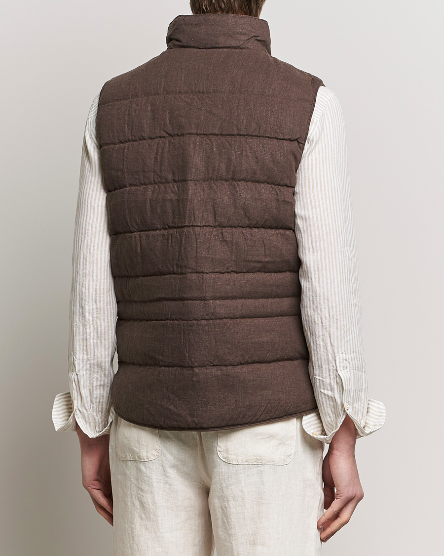 Men | Coats & Jackets | Stenströms | Linen Down Padded Button Vest Brown