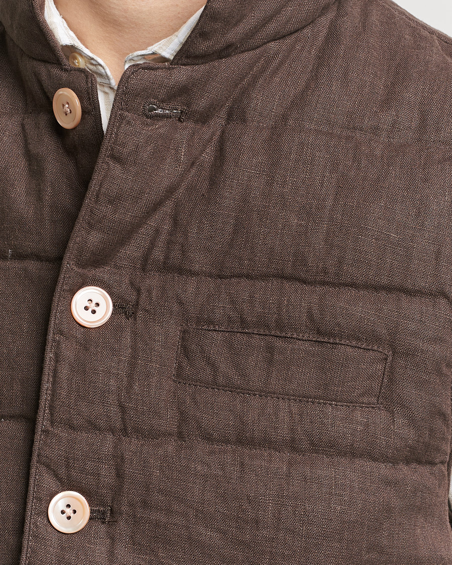 Men | Coats & Jackets | Stenströms | Linen Down Padded Button Vest Brown
