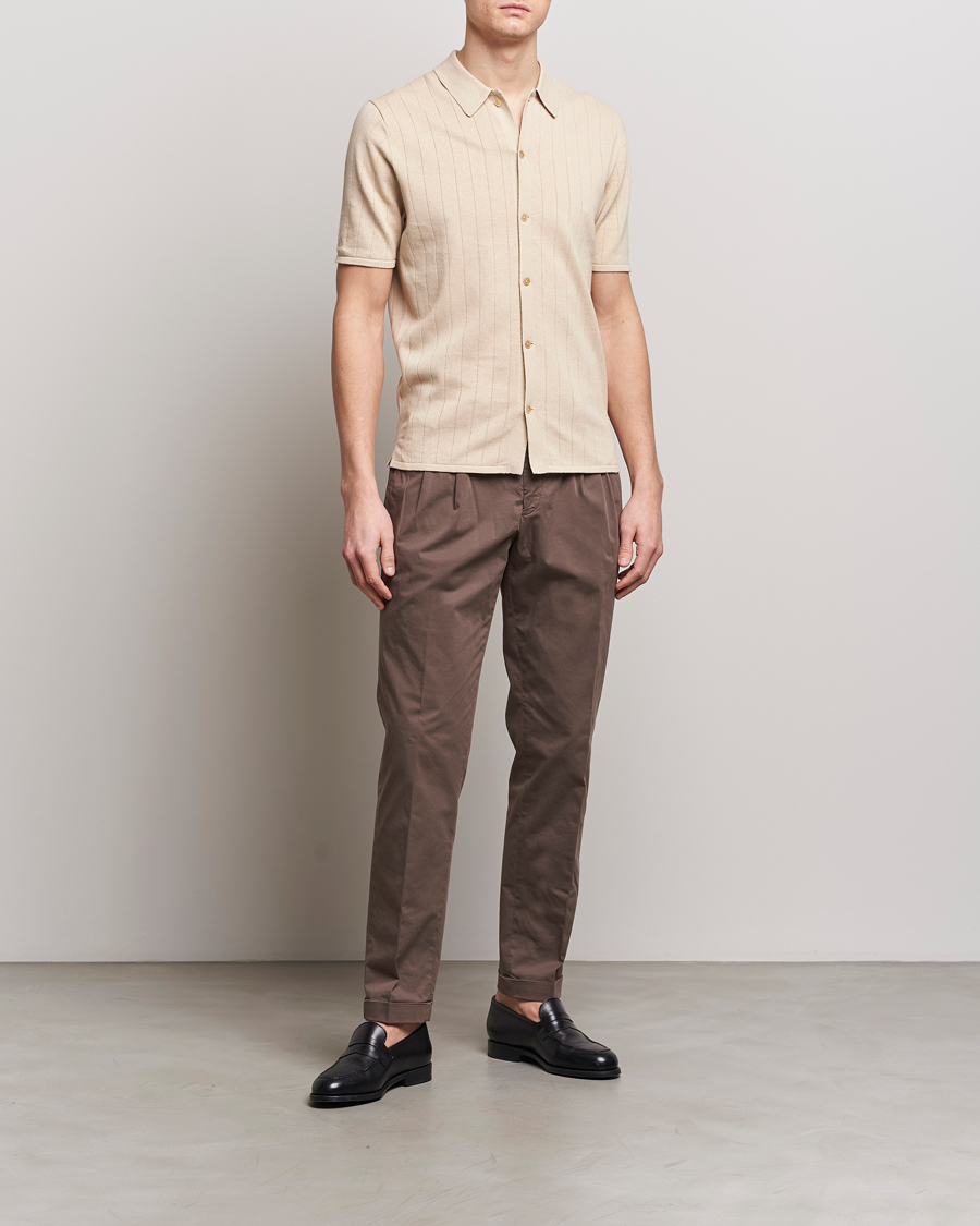 Men | Polo Shirts | Stenströms | Linen/Cotton Rib Knitted Buttonthru Shirt Beige