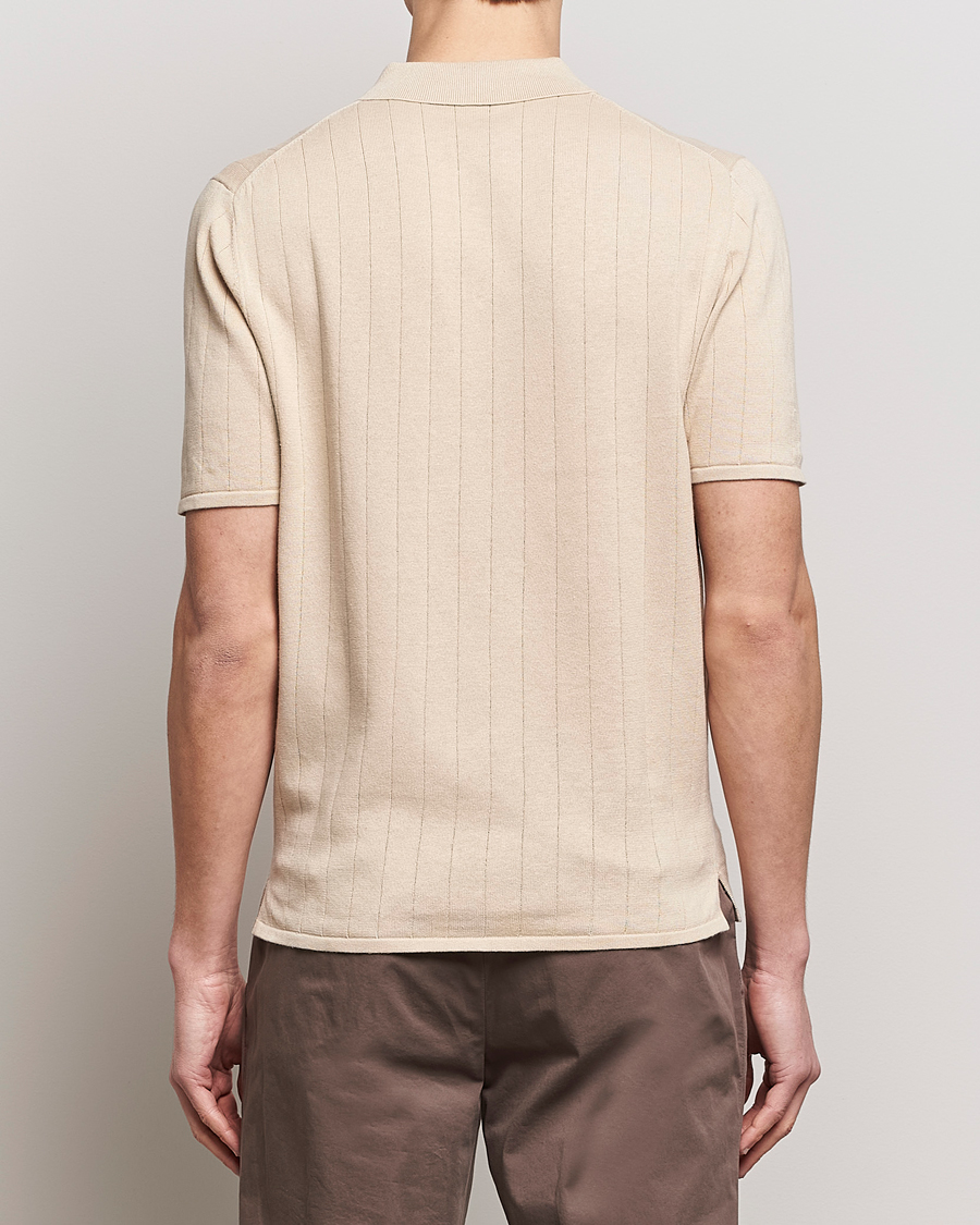Men | Polo Shirts | Stenströms | Linen/Cotton Rib Knitted Buttonthru Shirt Beige