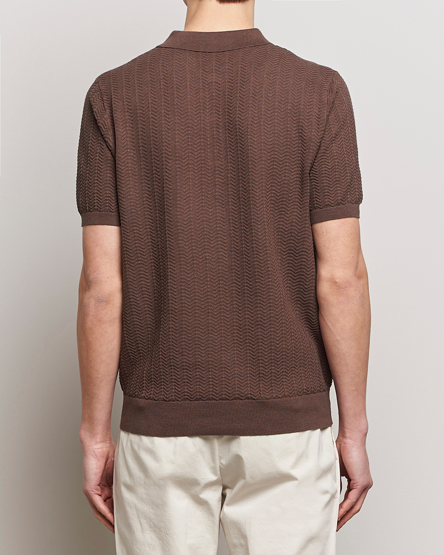 Stenströms Linen/Cotton Crochet Knitted Polo Shirt Brown at