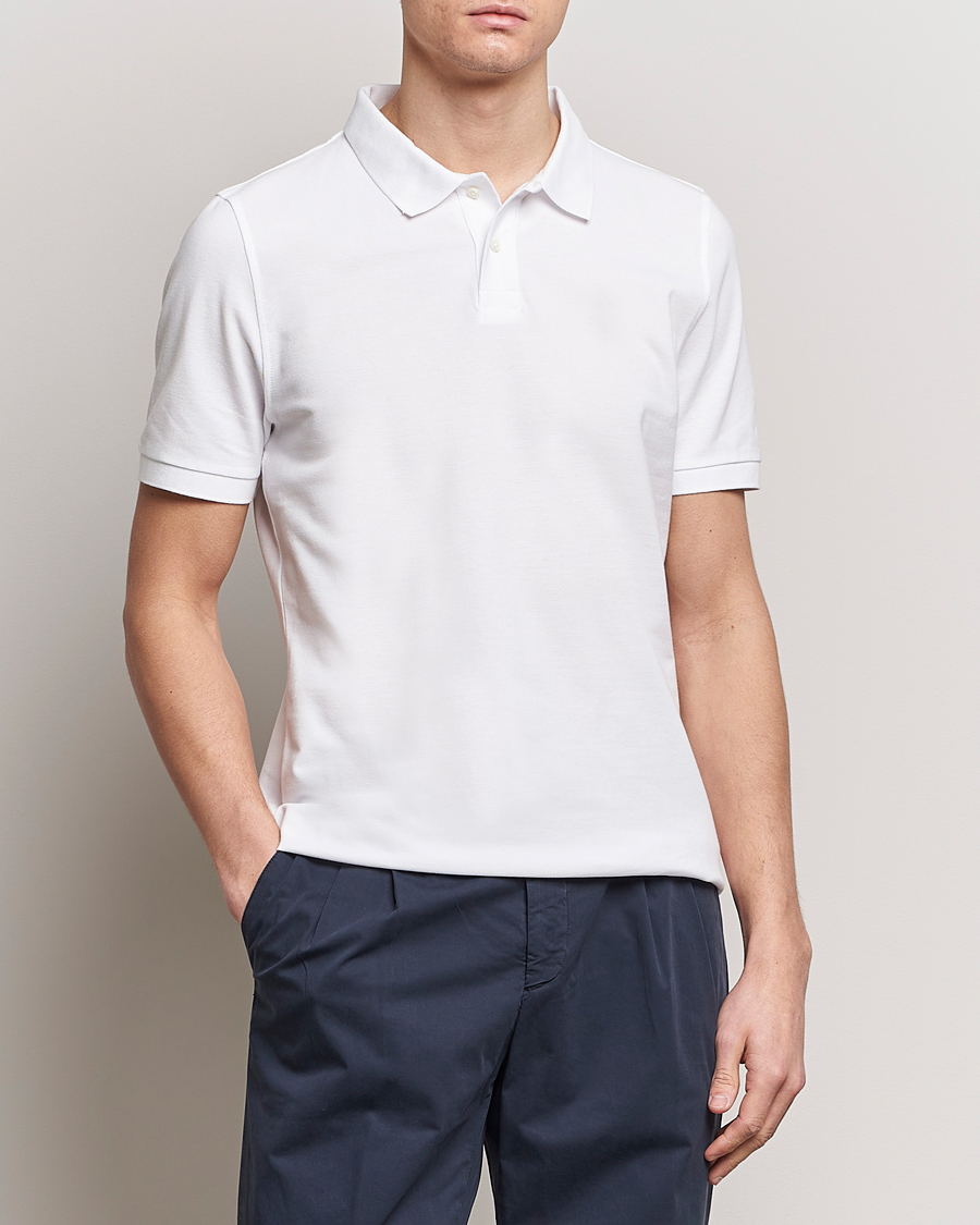 Men | Short Sleeve Polo Shirts | Stenströms | Organic Cotton Piquet Polo Shirt White