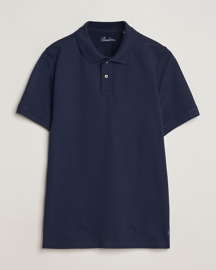 Men | Polo Shirts | Stenströms | Organic Cotton Piquet Polo Shirt Navy