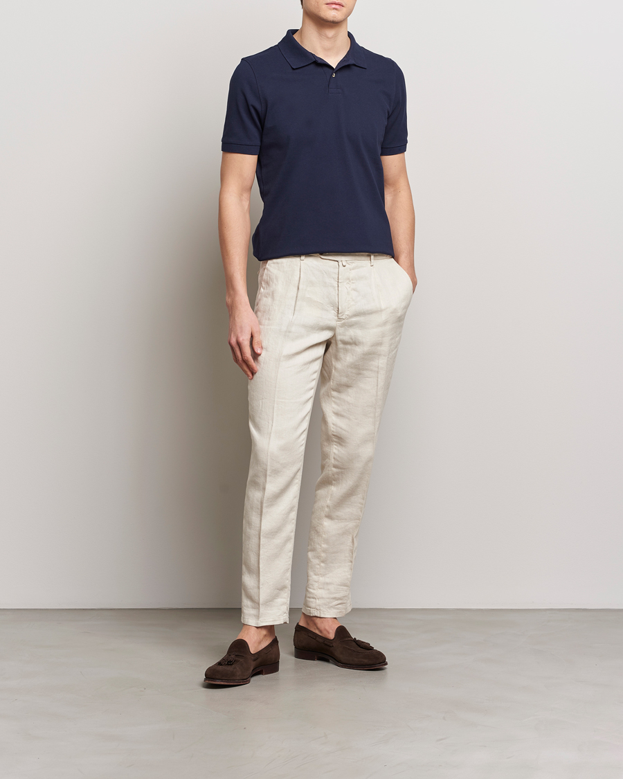 Men | Polo Shirts | Stenströms | Organic Cotton Piquet Polo Shirt Navy