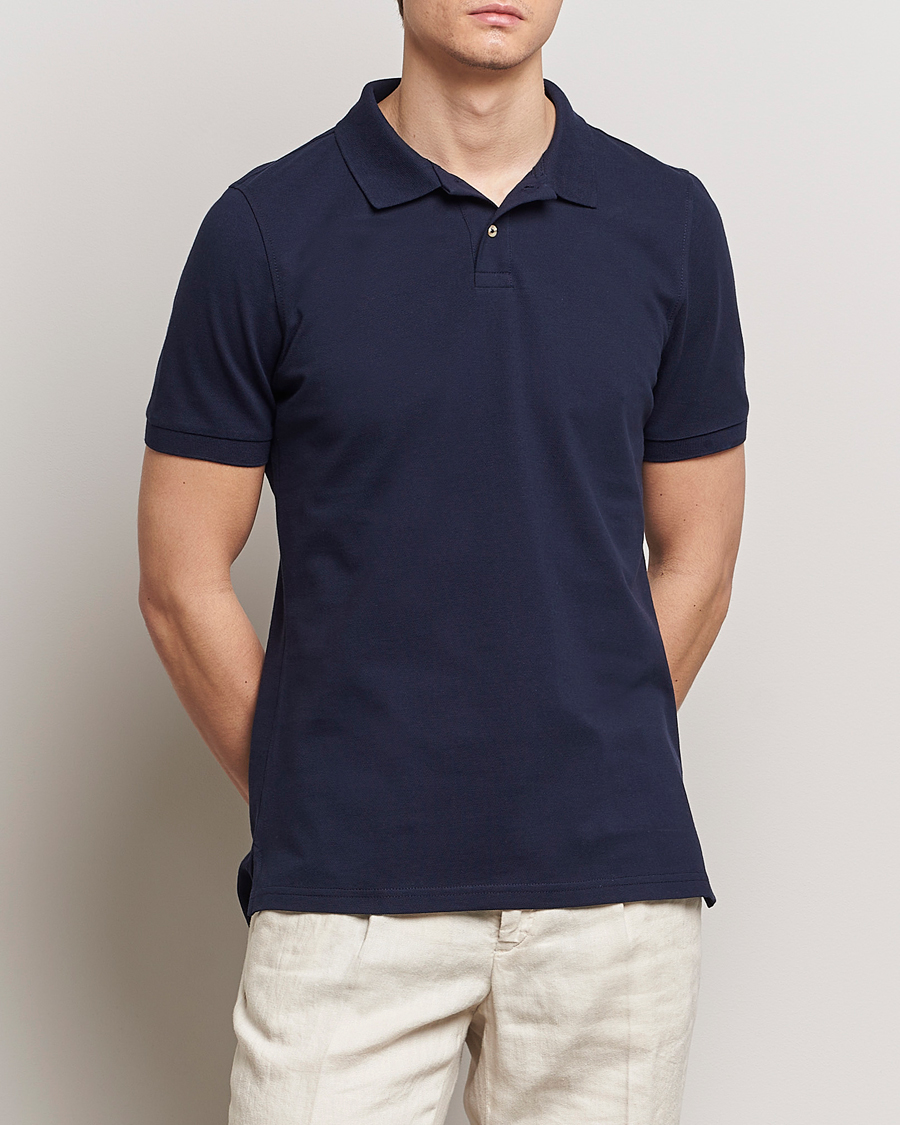 Men |  | Stenströms | Organic Cotton Piquet Polo Shirt Navy