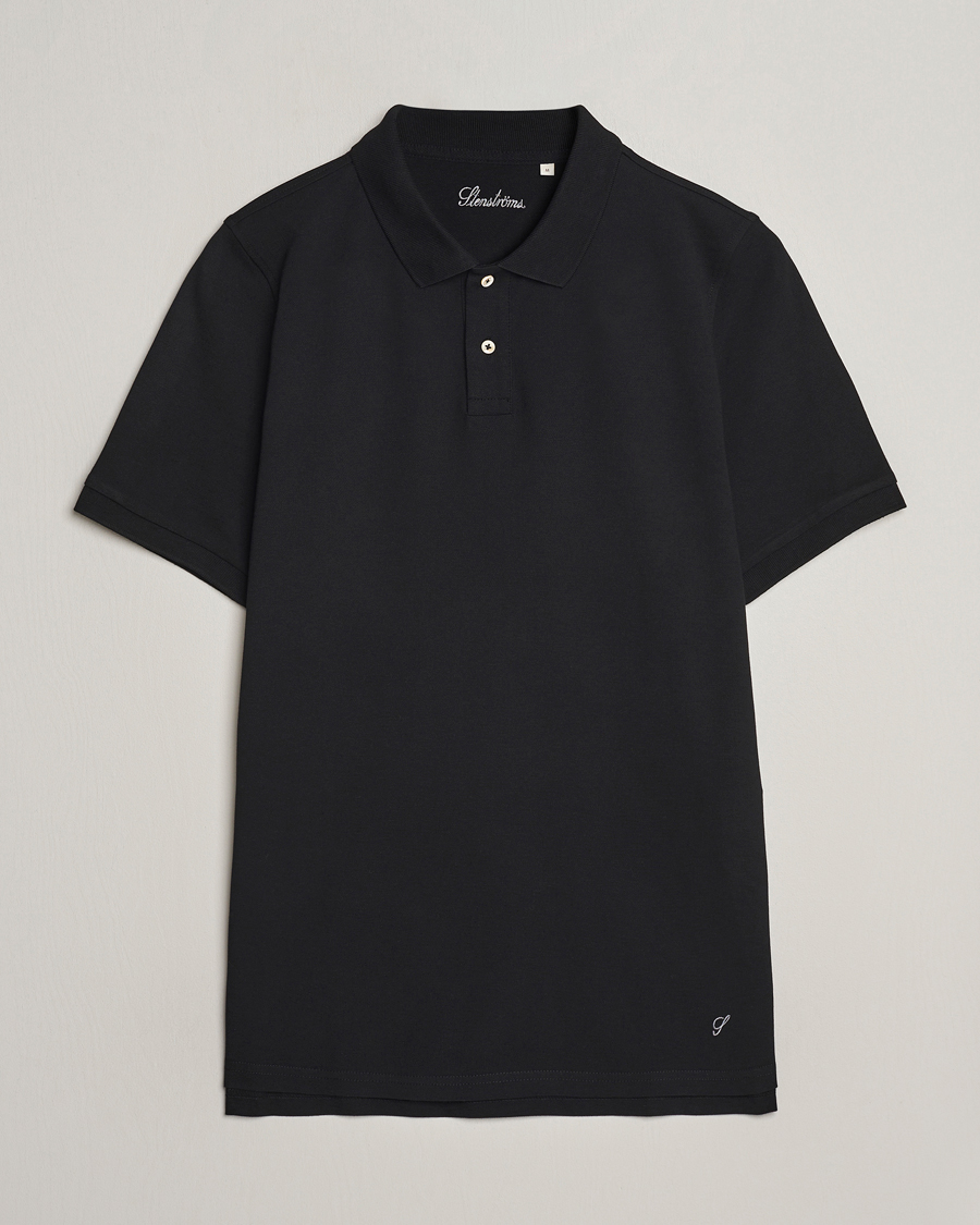 Men | Polo Shirts | Stenströms | Organic Cotton Piquet Polo Shirt Black