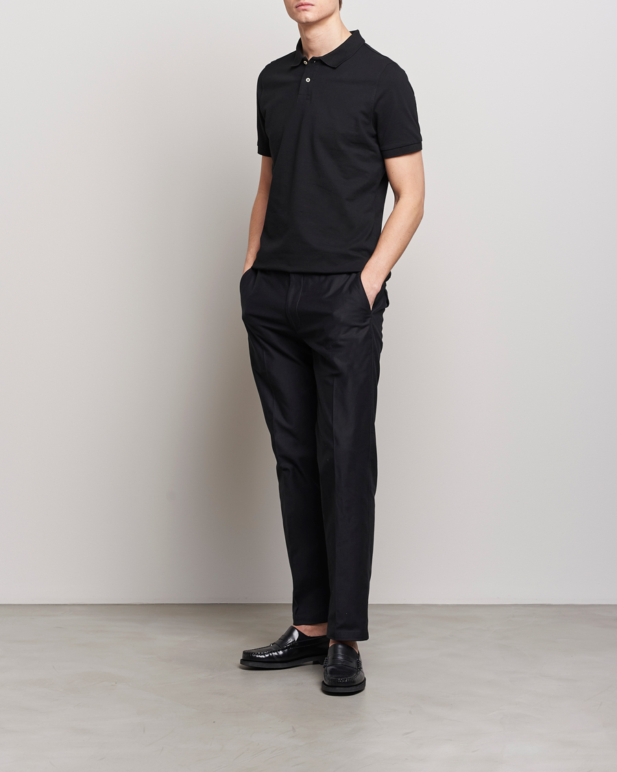 Men | Polo Shirts | Stenströms | Organic Cotton Piquet Polo Shirt Black