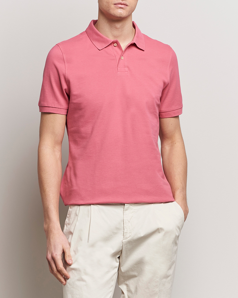 Men | Short Sleeve Polo Shirts | Stenströms | Organic Cotton Piquet Polo Shirt Rasperry