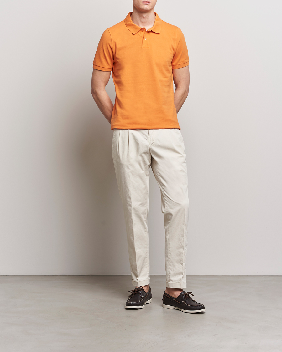 Men | Polo Shirts | Stenströms | Organic Cotton Piquet Polo Shirt Orange