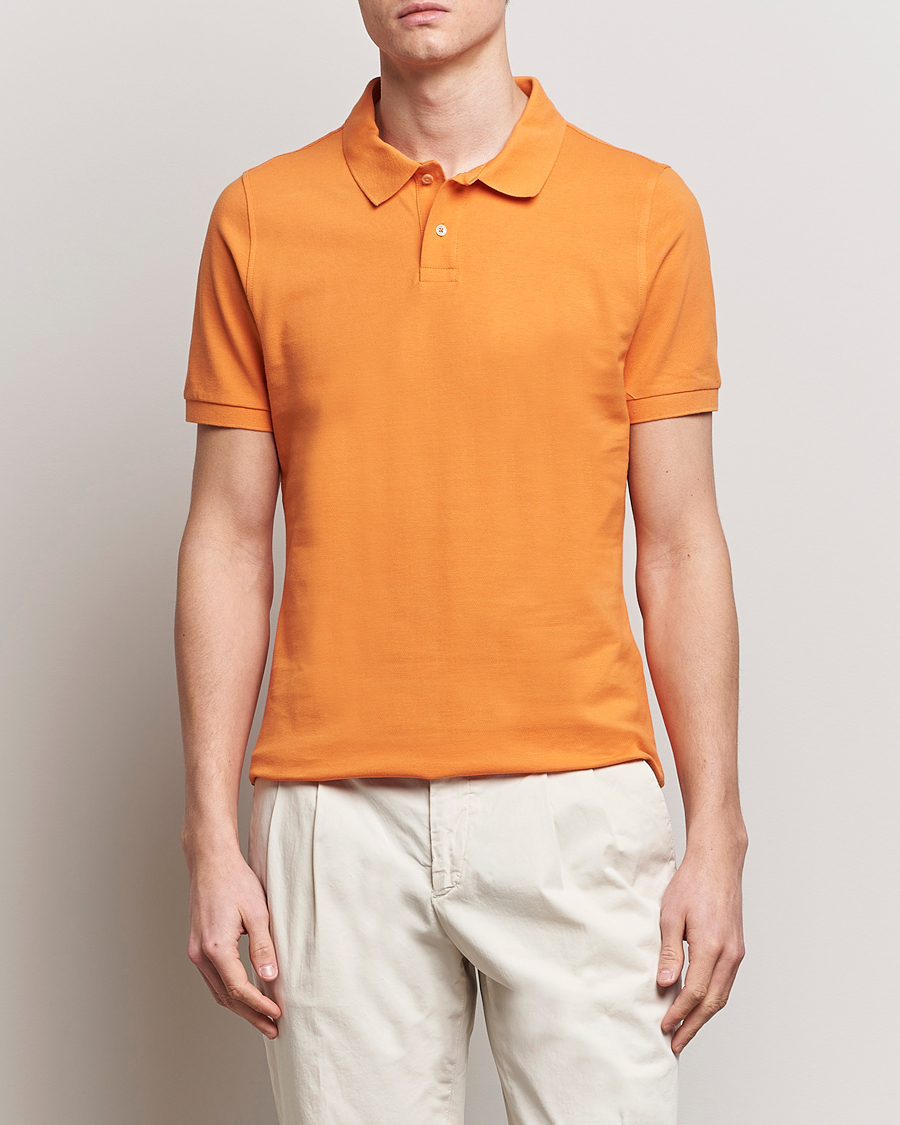 Men | Short Sleeve Polo Shirts | Stenströms | Organic Cotton Piquet Polo Shirt Orange