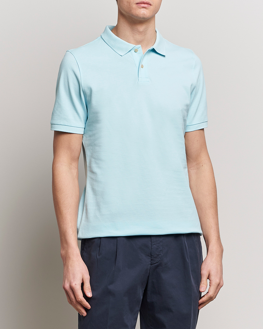 Men | Polo Shirts | Stenströms | Organic Cotton Piquet Polo Shirt Aqua Blue