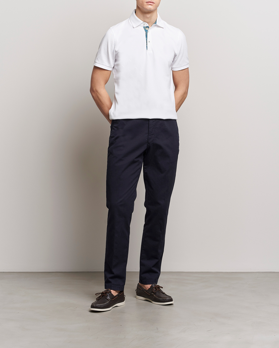 Men | Polo Shirts | Stenströms | Cotton Pique Contrast Polo Shirt White