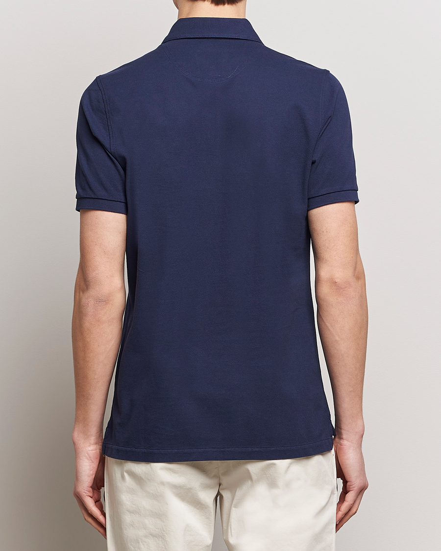 Men | Polo Shirts | Stenströms | Cotton Pique Contrast Polo Shirt Navy