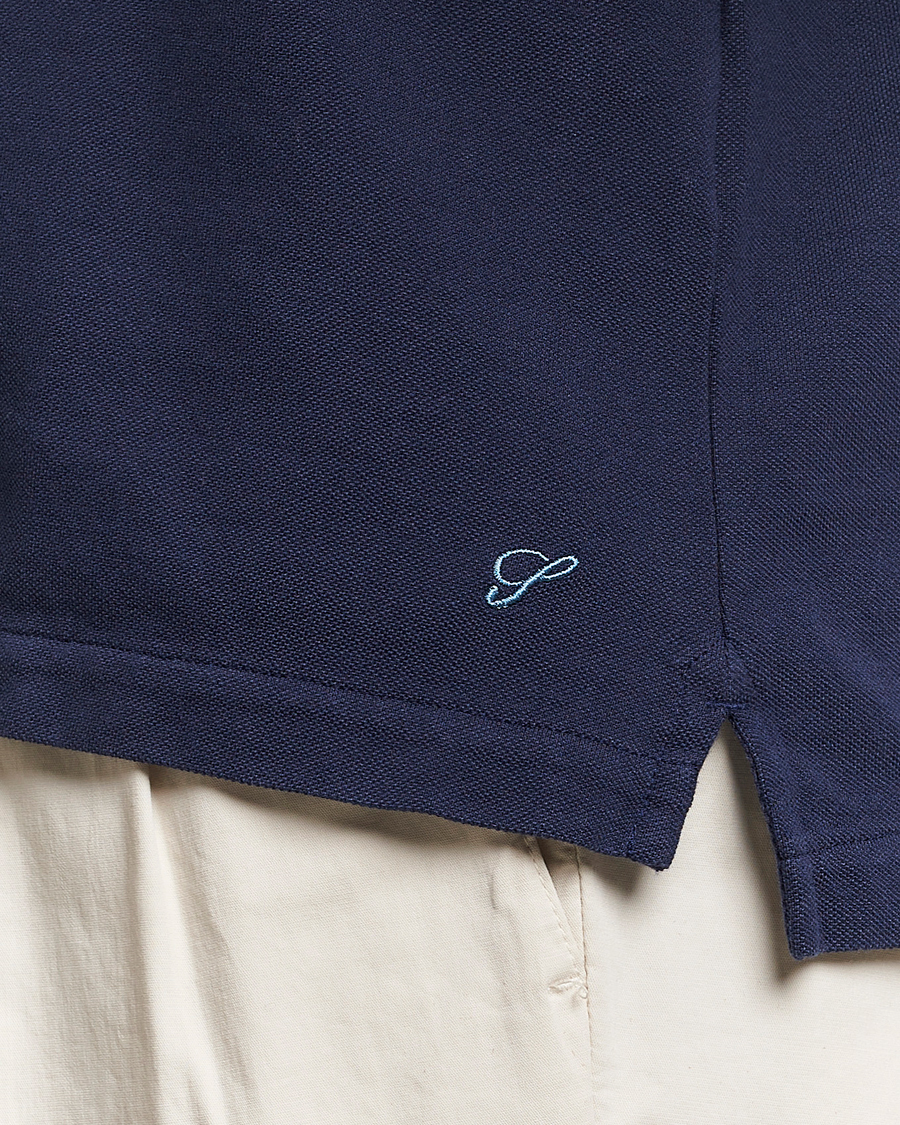 Men | Polo Shirts | Stenströms | Cotton Pique Contrast Polo Shirt Navy