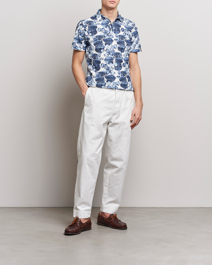 Men | Polo Shirts | Stenströms | Cotton Pique Printed Polo Shirt Blue