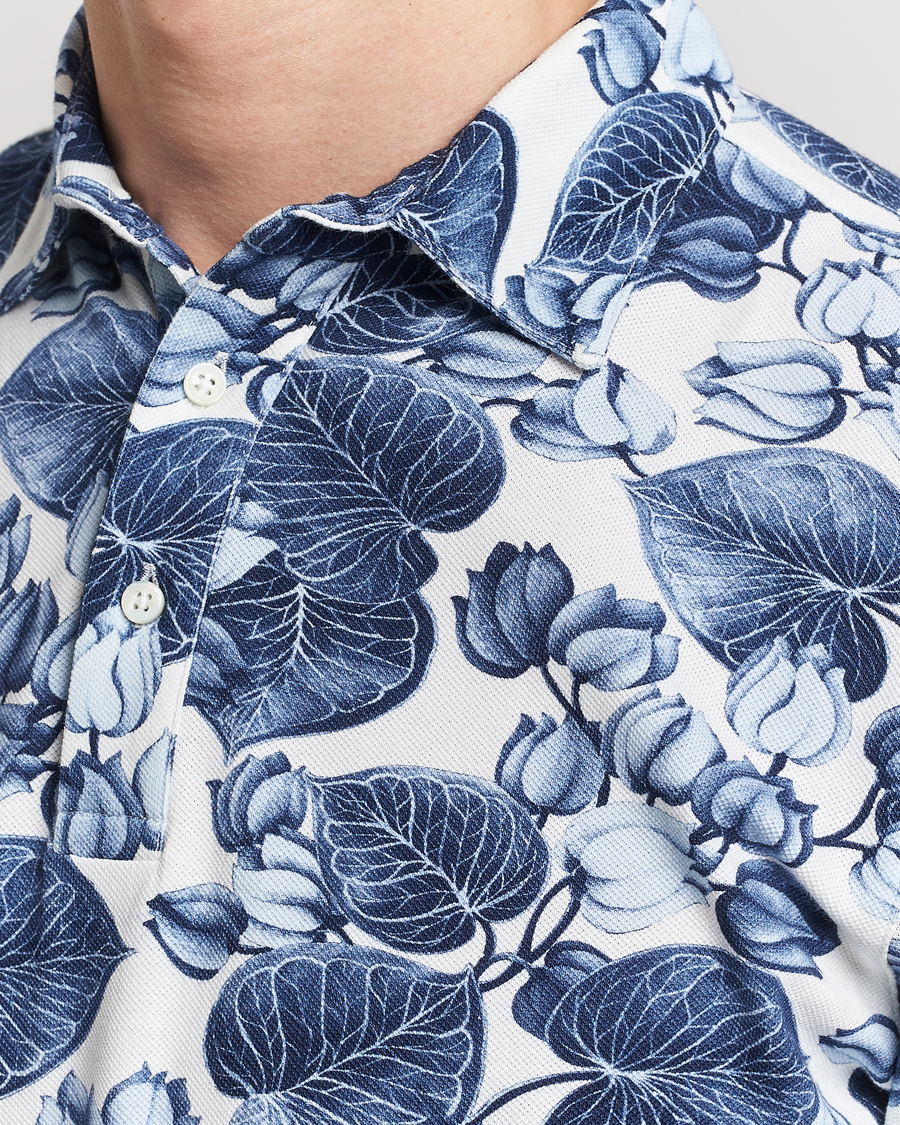 Men | Polo Shirts | Stenströms | Cotton Pique Printed Polo Shirt Blue
