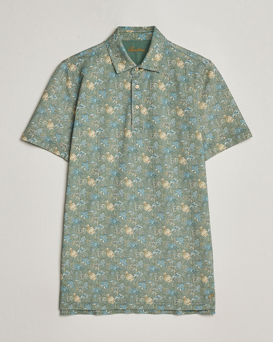 Men | Polo Shirts | Stenströms | Cotton Pique Paisley Printed Polo Shirt Green