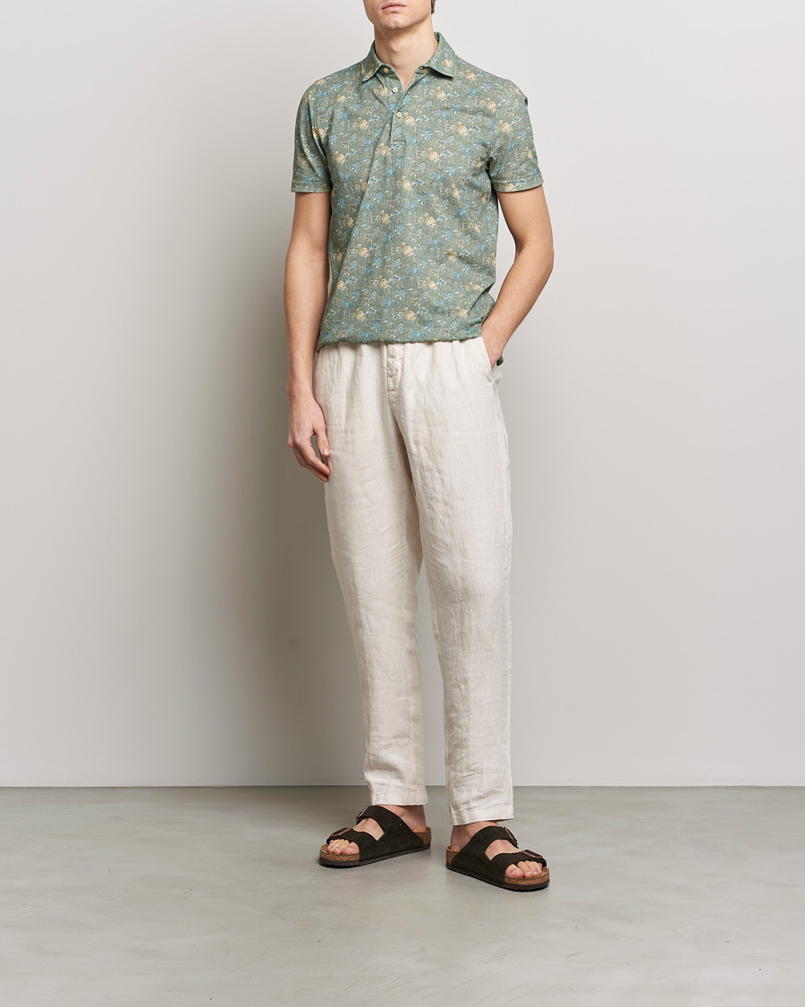 Men | Polo Shirts | Stenströms | Cotton Pique Paisley Printed Polo Shirt Green
