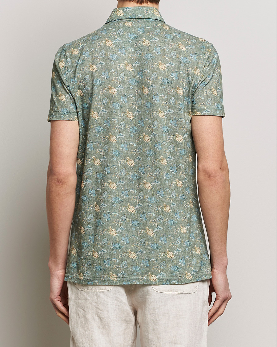 Men | Polo Shirts | Stenströms | Cotton Pique Paisley Printed Polo Shirt Green