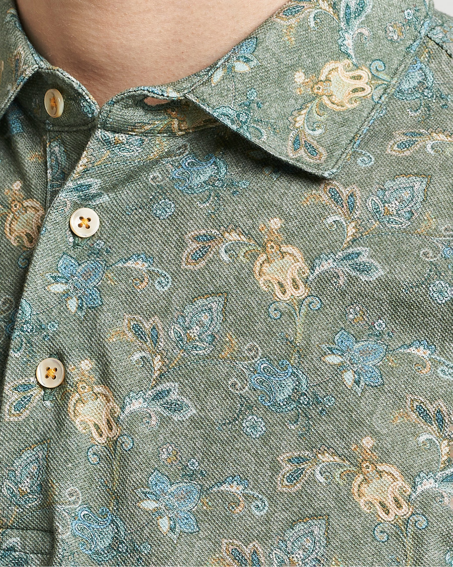 Men | Polo Shirts | Stenströms | Cotton Pique Paisley Printed Polo Shirt Green