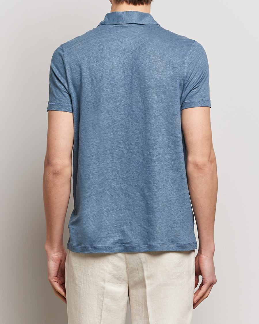 Men | Polo Shirts | Stenströms | Linen Polo Shirt Steel Blue