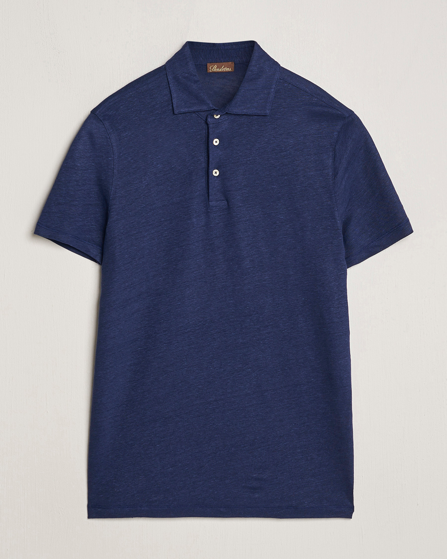 Men | Polo Shirts | Stenströms | Linen Polo Shirt Navy