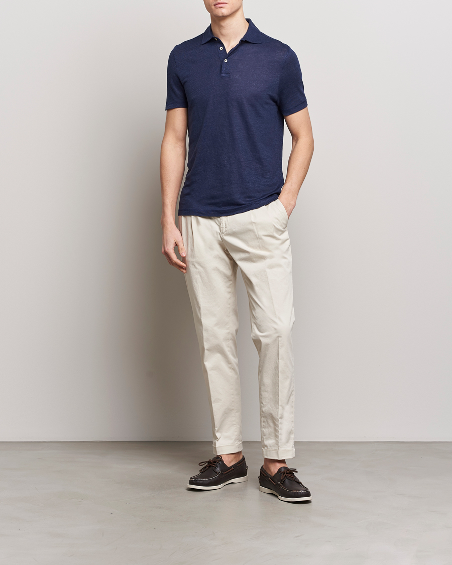 Men | Polo Shirts | Stenströms | Linen Polo Shirt Navy