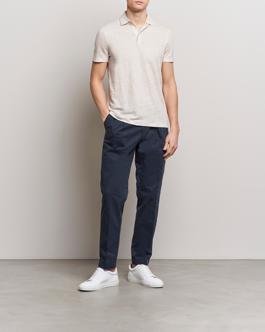 Men | Polo Shirts | Stenströms | Linen Polo Shirt Beige