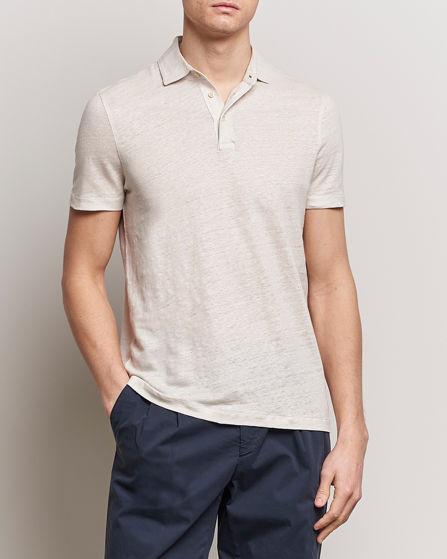 Men | Short Sleeve Polo Shirts | Stenströms | Linen Polo Shirt Beige