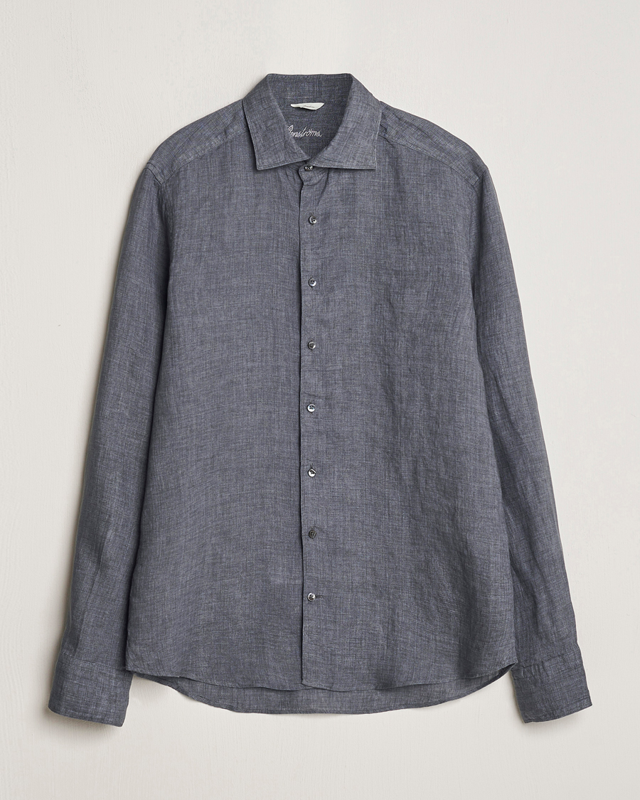 Men | Shirts | Stenströms | Slimline Cut Away Linen Shirt Dark Grey