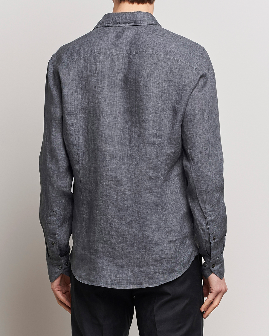 Men | Shirts | Stenströms | Slimline Cut Away Linen Shirt Dark Grey